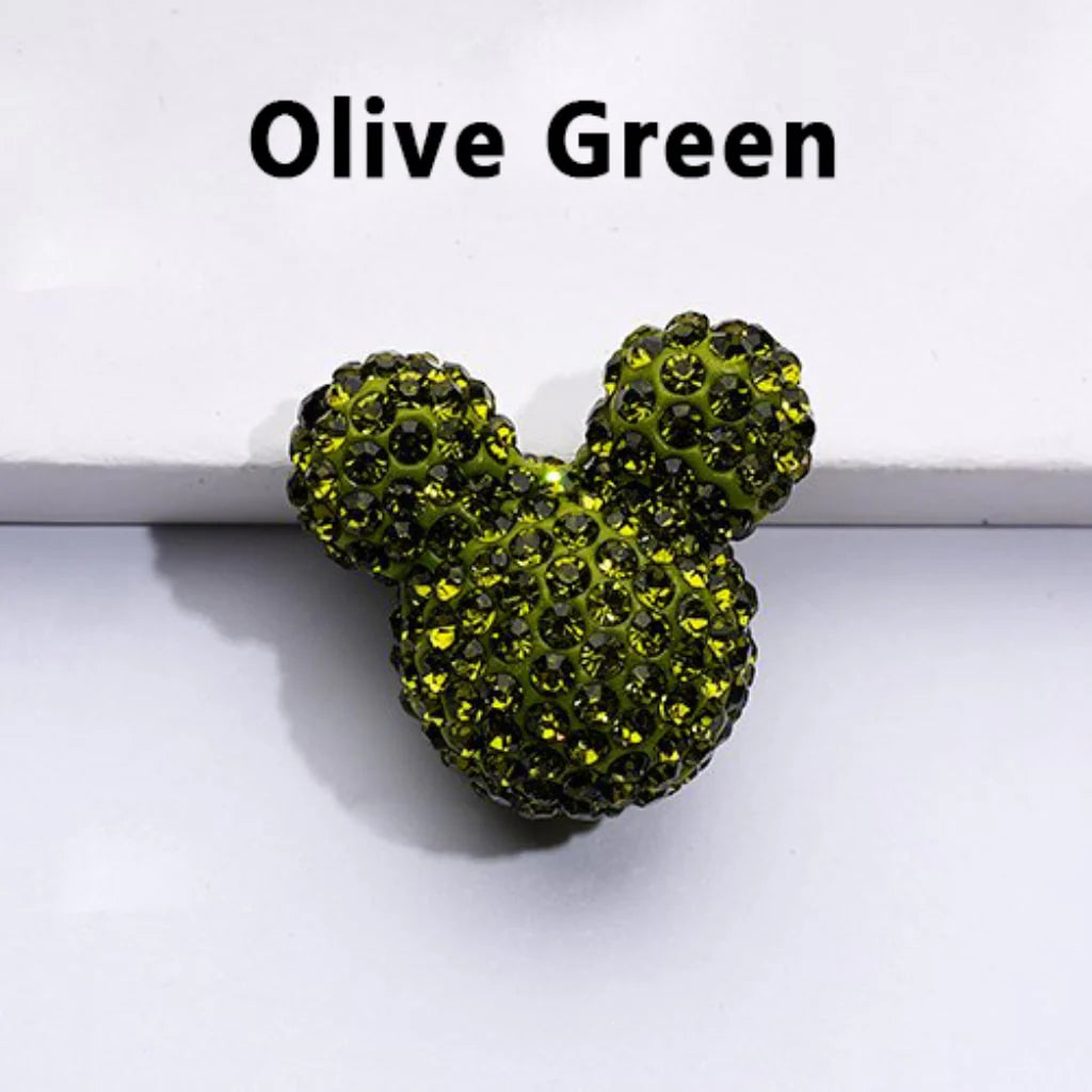 z-Vivid Cute Girl and Boy Mouse Head Clay Beads with Shiny Rhinestones in Solid Color, 22*24*17MM