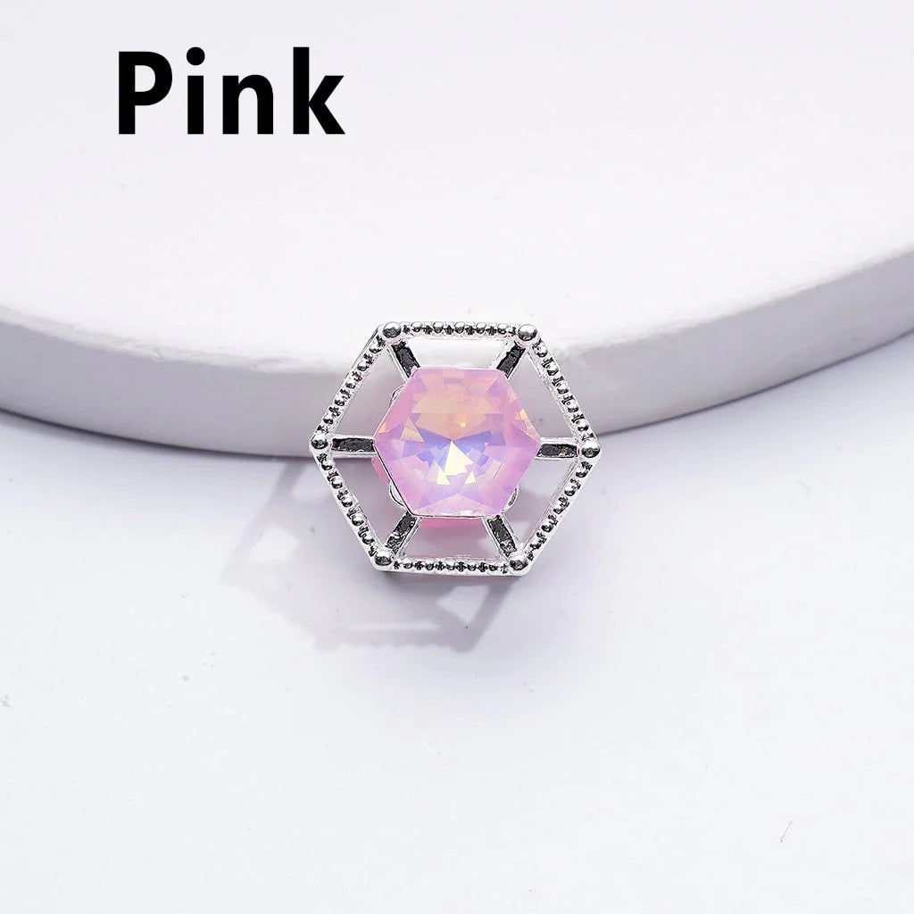 z-Silver Metal Beads Multi-Color Shiny Rhinestones with Fancy Delicate Hexagon Frame, Around 15MM