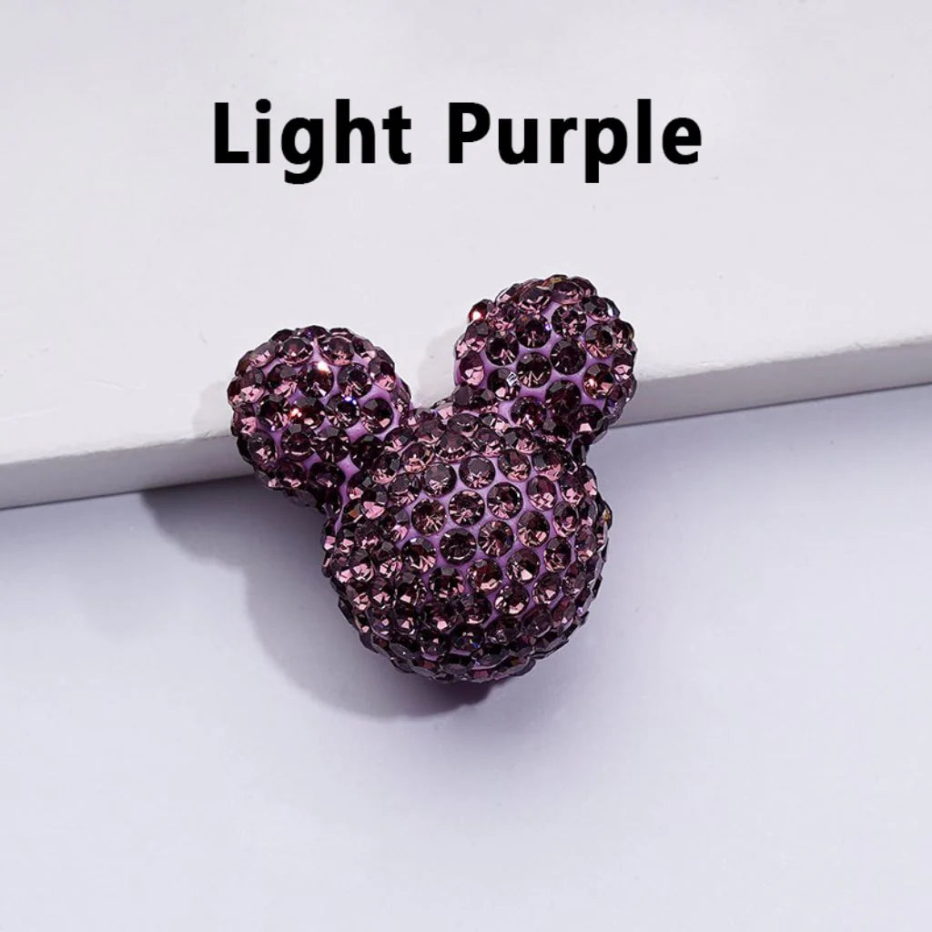 z-Vivid Cute Girl and Boy Mouse Head Clay Beads with Shiny Rhinestones in Solid Color, 22*24*17MM