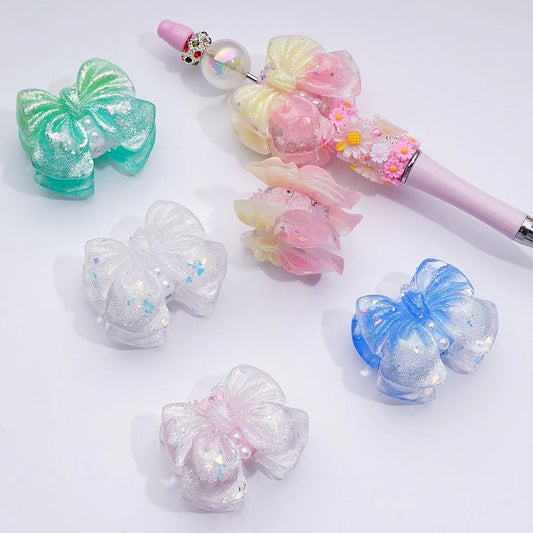 z-Bling Bling Glitter Bowtie Mini Cute Flowers White Pearls AB Rhinestones Clay Beads, Around 41*34MM