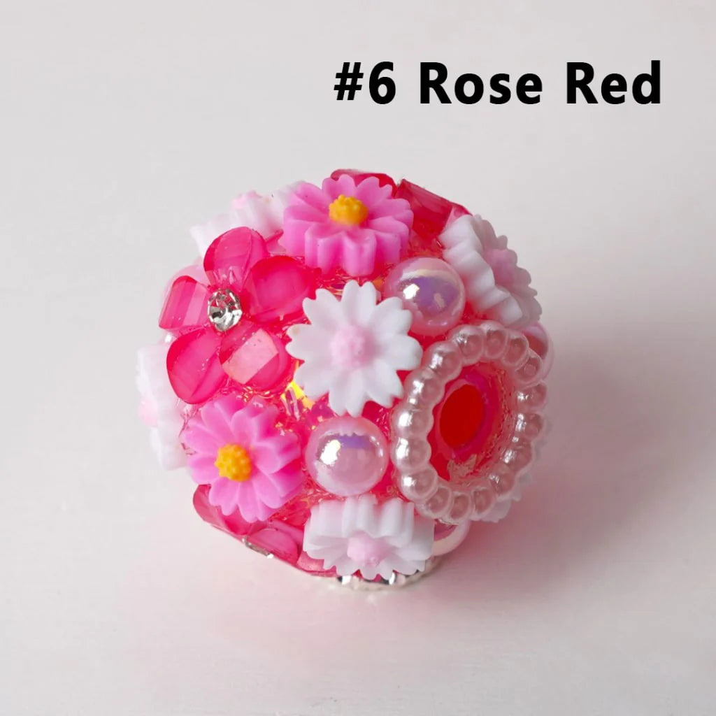 z-Mini Cute Flowers White Pearls Loop Clear Rhinestones Round Acrylic Beads, Around 20MM