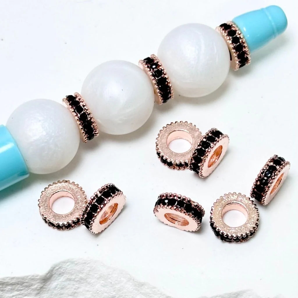 z-Gold Silver Rose Gold Gear Wheel Shape Metal Spacer with Mini Black Rhinestones, 10MM