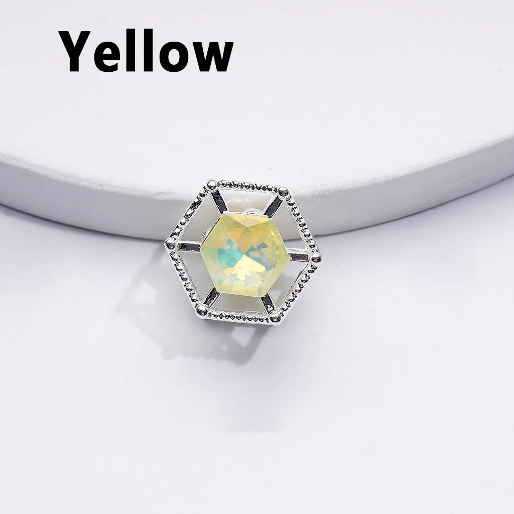 z-Silver Metal Beads Multi-Color Shiny Rhinestones with Fancy Delicate Hexagon Frame, Around 15MM