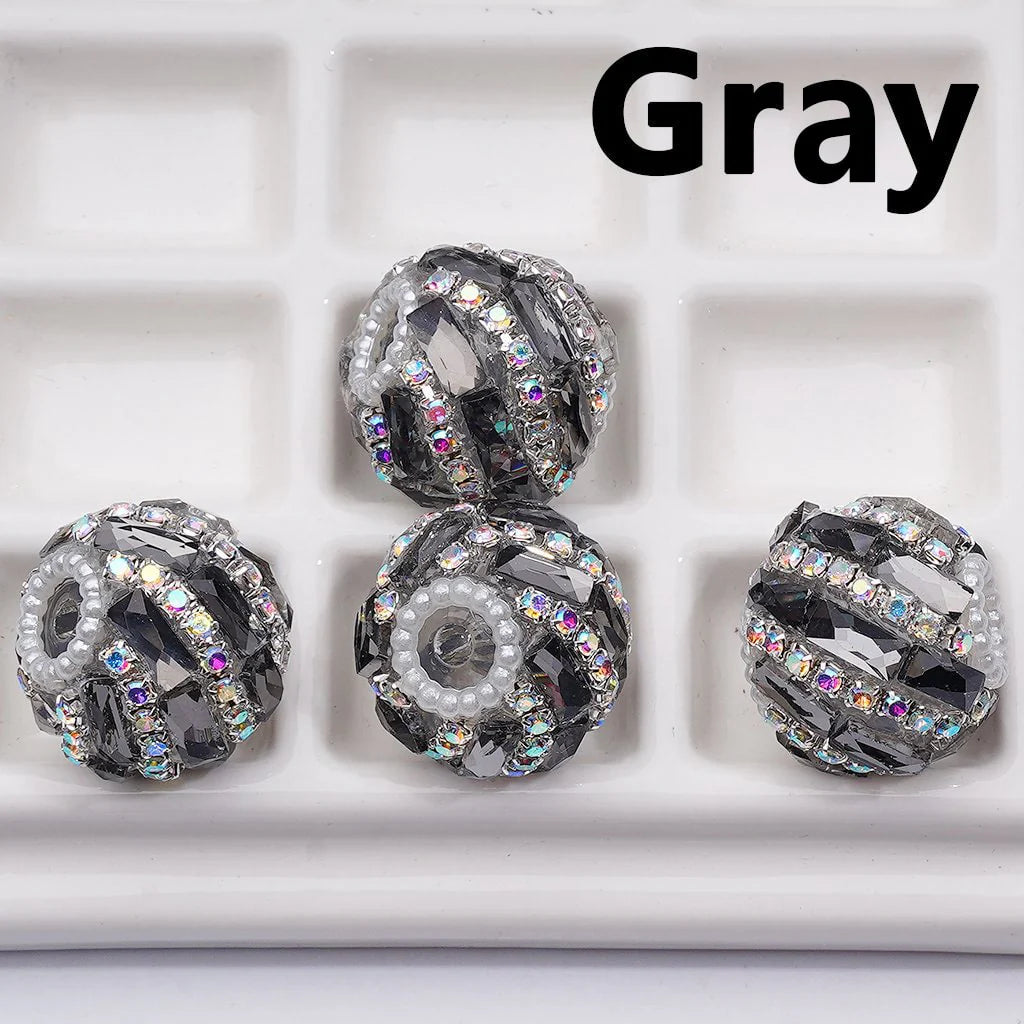 z-Spiral Style Shiny Rectangle & AB Rhinestones Chains White Pearls Loop Acrylic Beads, 20MM