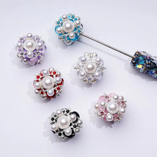 z-Delicate Fancy Silver Alloy Stars with Shiny Rhinestones White Pearls Clay Beads, Around 29MM