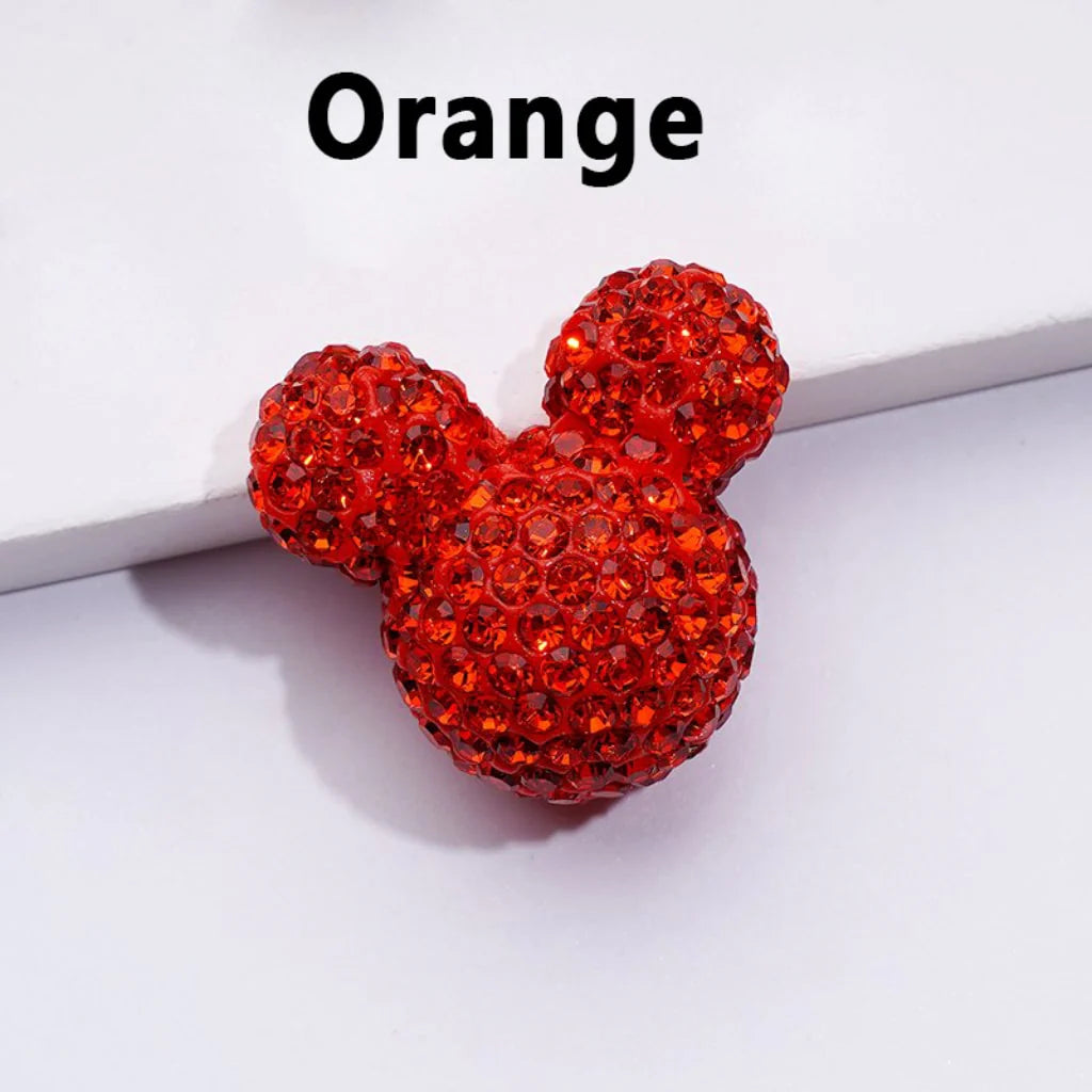 z-Vivid Cute Girl and Boy Mouse Head Clay Beads with Shiny Rhinestones in Solid Color, 22*24*17MM