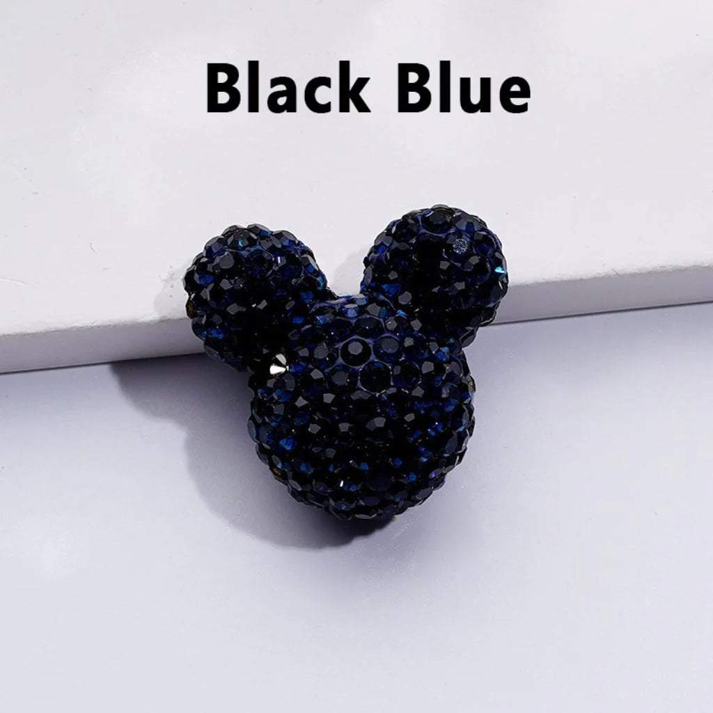 z-Vivid Cute Girl and Boy Mouse Head Clay Beads with Shiny Rhinestones in Solid Color, 22*24*17MM