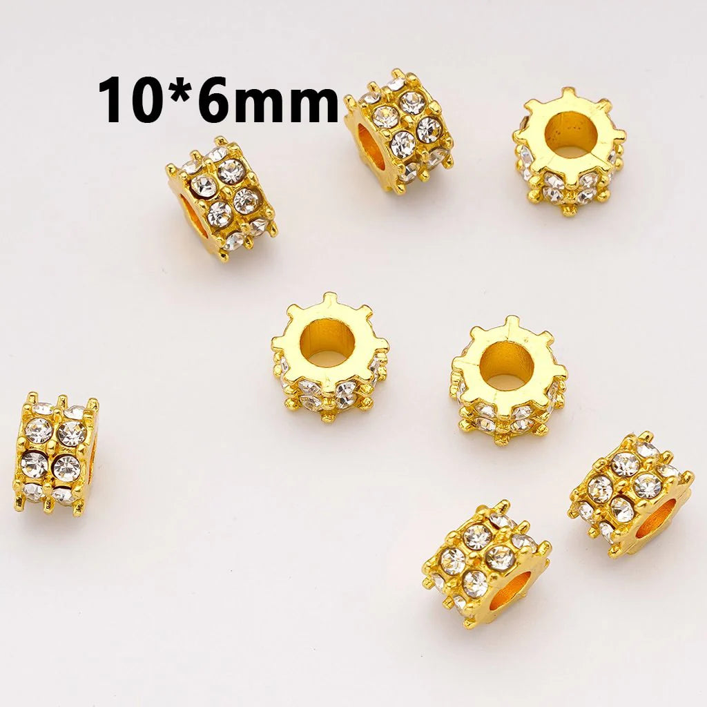 z-Fancy Gold Silver Alloy Gear Shape Spacer with Clear Rhinestones, 10*6MM