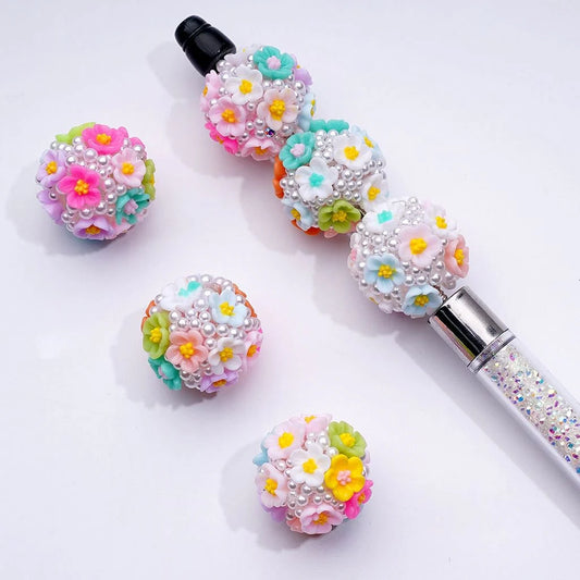 z-Mini Cute Flowers White Pearls Clear Round Resin Acrylic Beads, 20MM, Random Mix