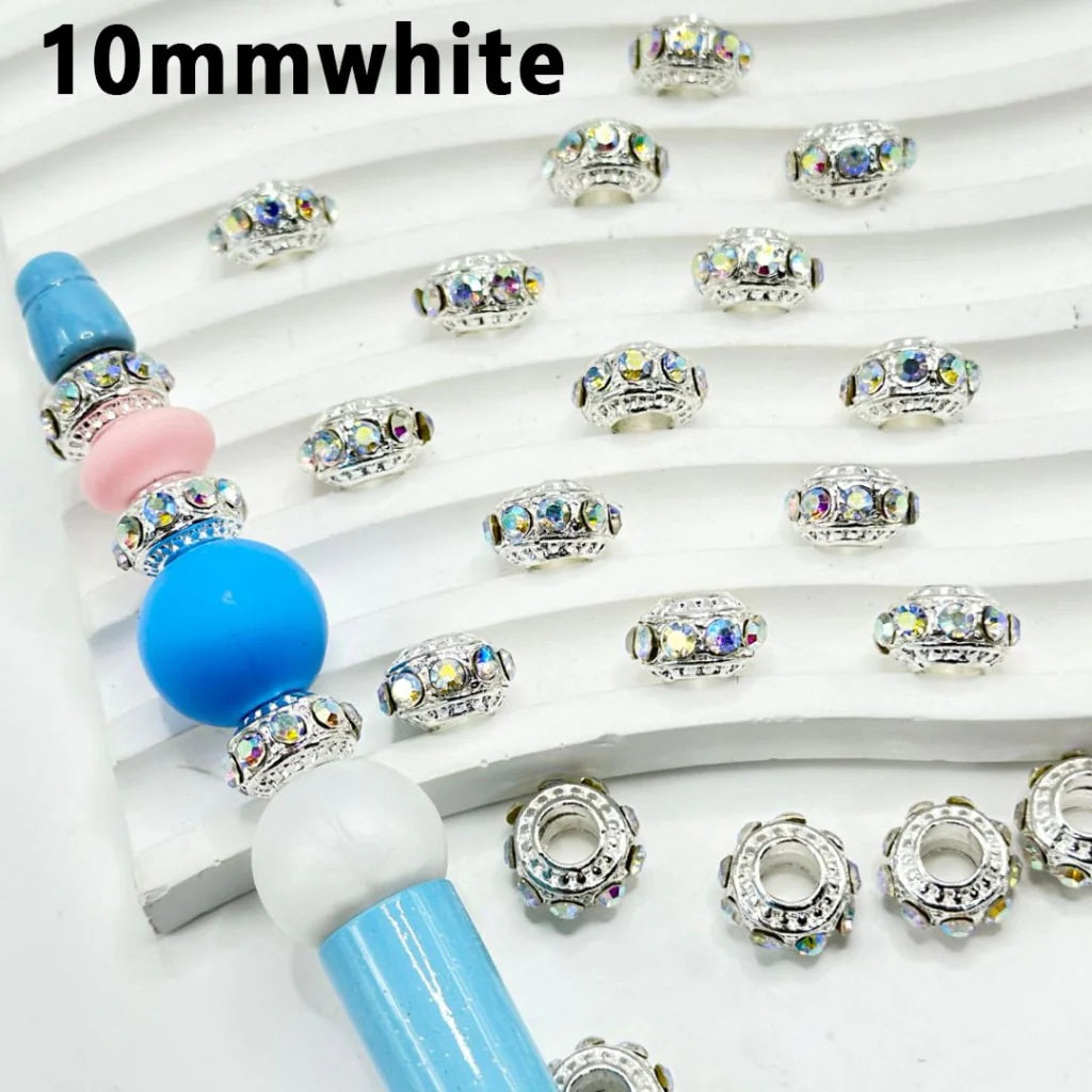 z-Bling Bling Metal Wheel Abacus Spacer with Large Hole AB Rhinestones, 10MM