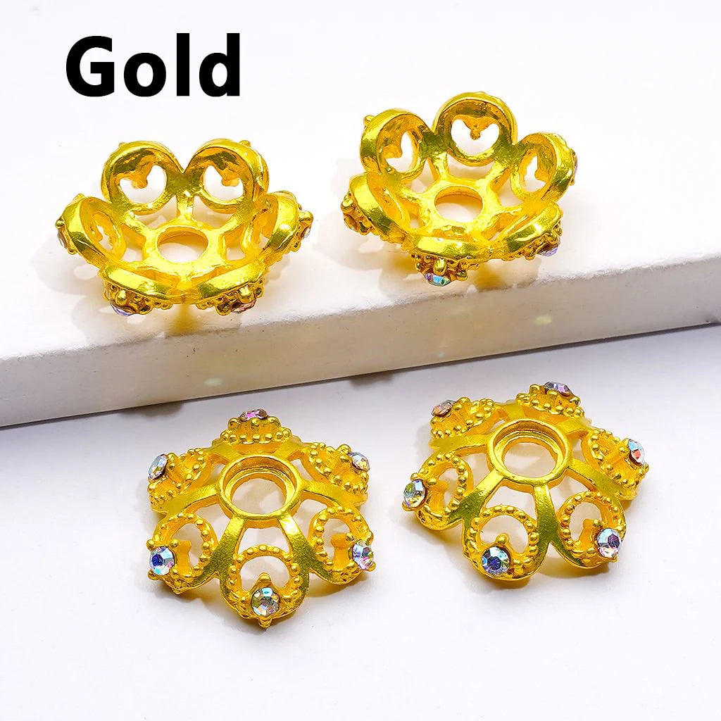 z-Exquisite Multi-Color Lotus Flower Metal Bead Caps Cages with AB Rhinestones, Around 19MM