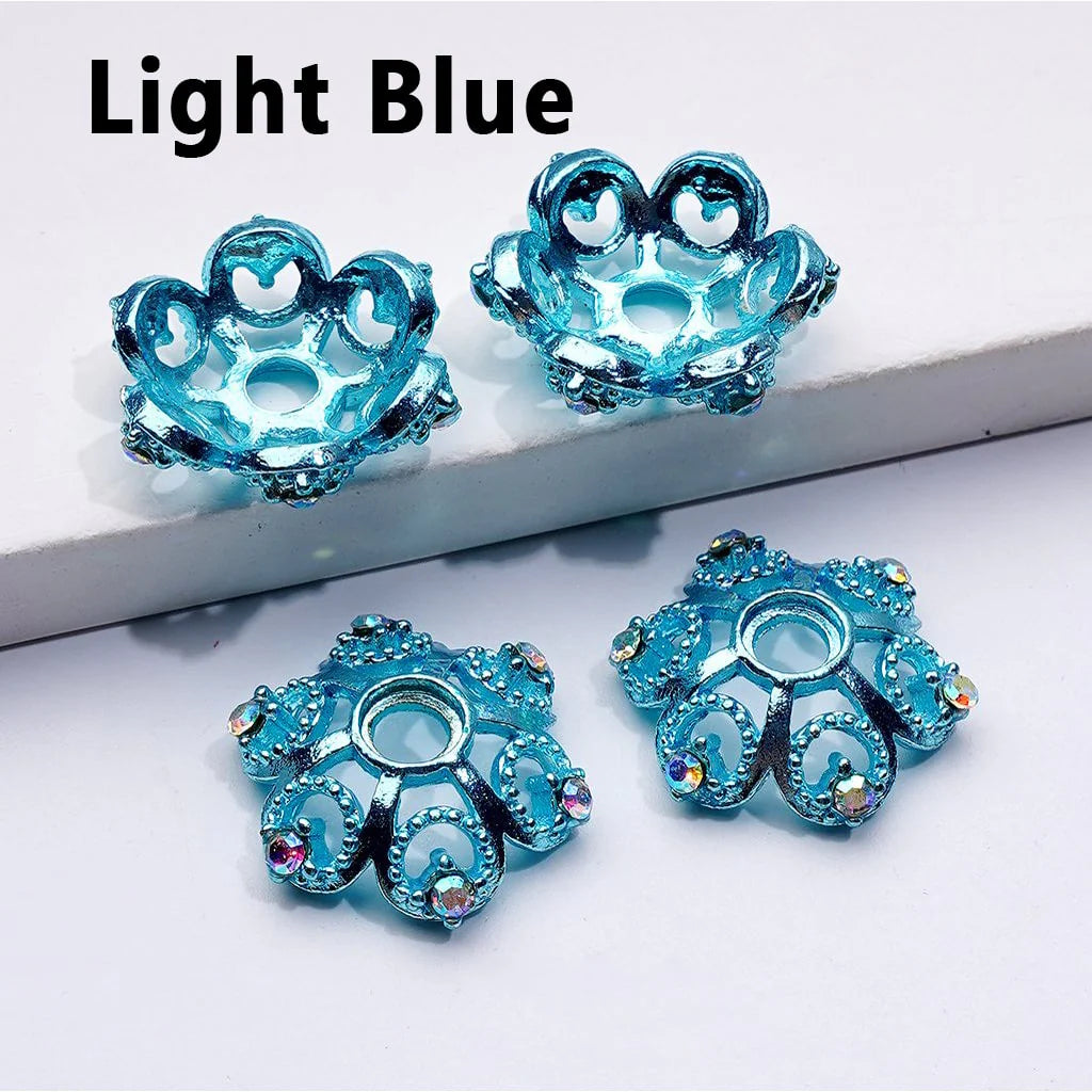 z-Exquisite Multi-Color Lotus Flower Metal Bead Caps Cages with AB Rhinestones, Around 19MM
