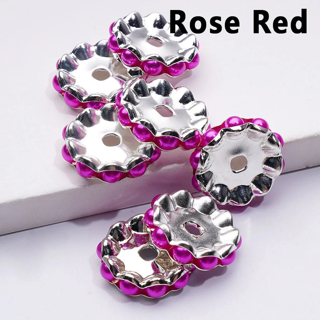 z-Silver Color Wavy Shape Metal Spacer with Multi-Color Pearls, 15MM