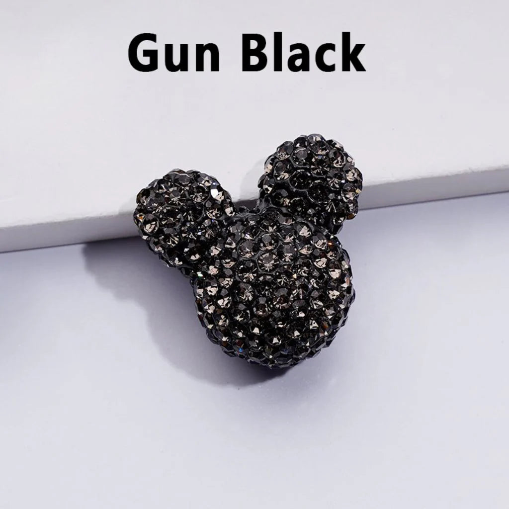 z-Vivid Cute Girl and Boy Mouse Head Clay Beads with Shiny Rhinestones in Solid Color, 22*24*17MM