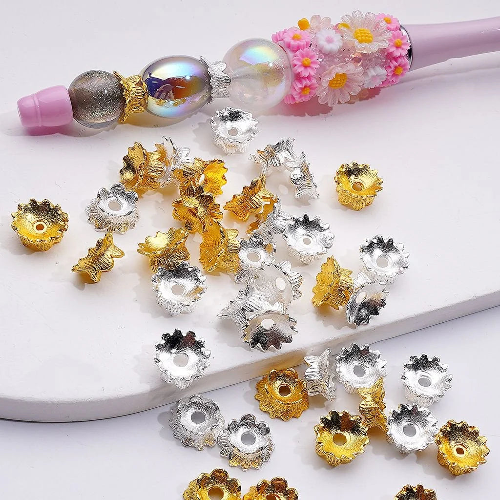 z-Mini Cute Gold Alloy Flower Spacer, 8-10MM, Random Mix