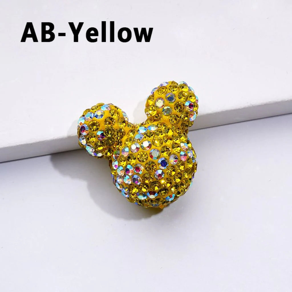 z-Vivid Cute Girl and Boy Mouse Head Clay Beads with Multi-Color & AB Rhinestones, 22*24*17MM