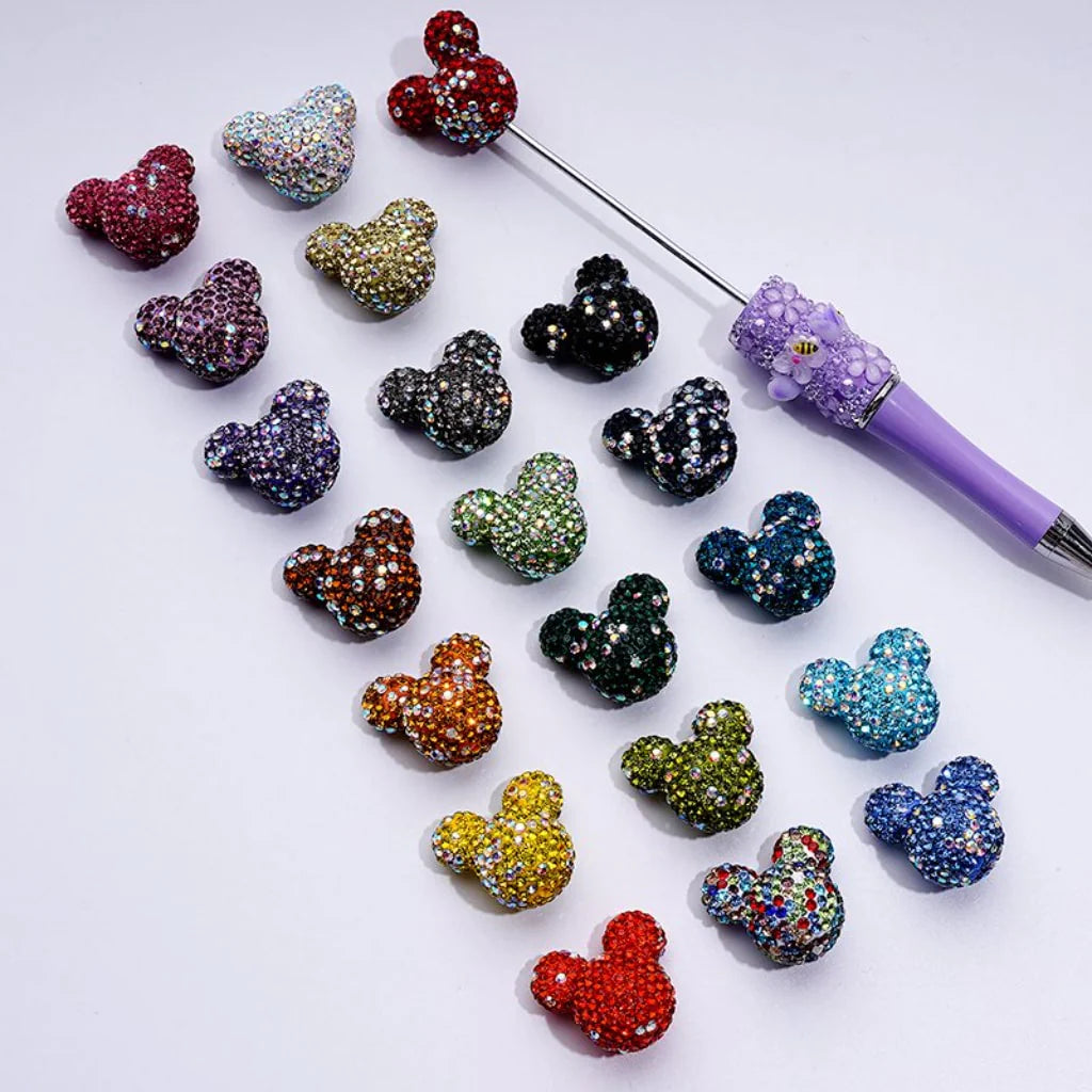 z-Vivid Cute Girl and Boy Mouse Head Clay Beads with Multi-Color & AB Rhinestones, 22*24*17MM