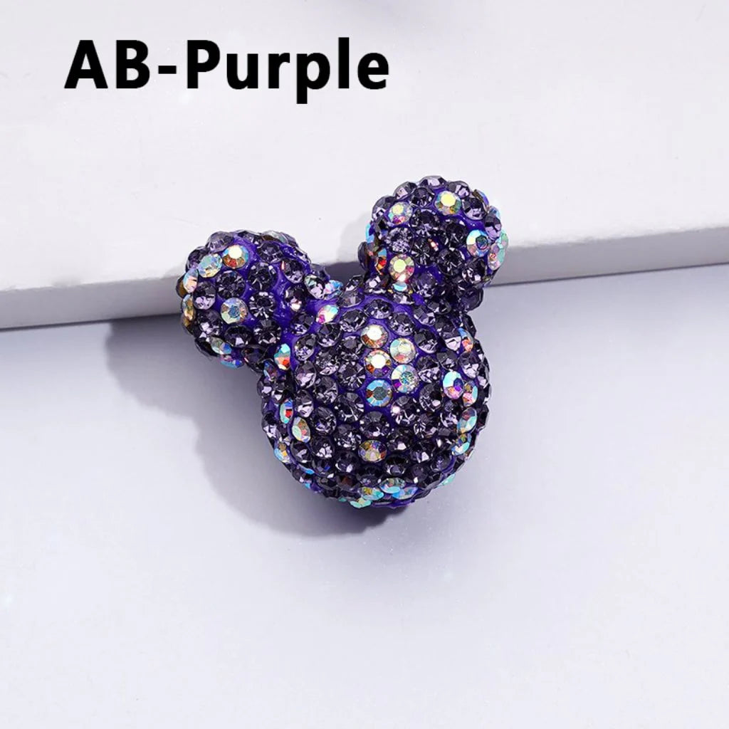 z-Vivid Cute Girl and Boy Mouse Head Clay Beads with Multi-Color & AB Rhinestones, 22*24*17MM