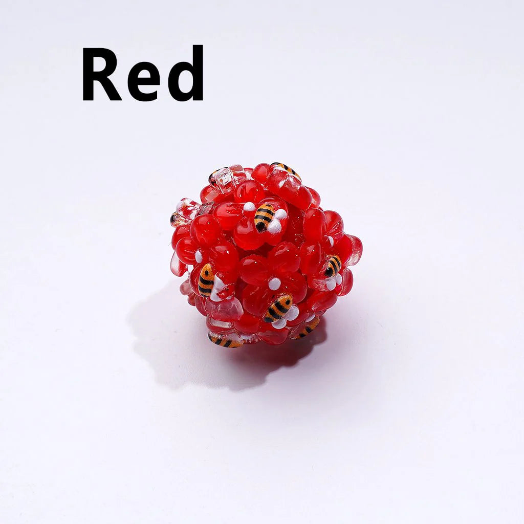 z-Mini Cute Flowers Bees Clear Rhinestones Round Acrylic Beads in Solid Color, Around 20MM