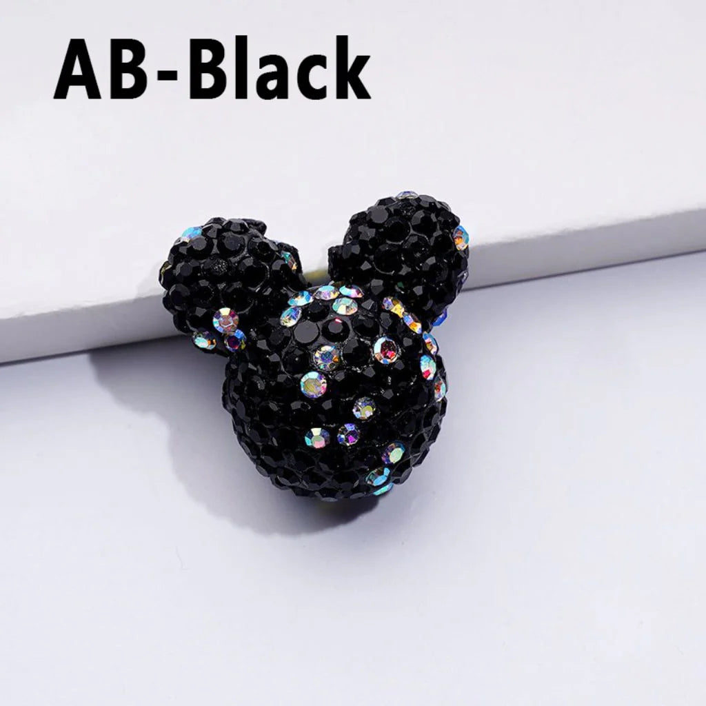 z-Vivid Cute Girl and Boy Mouse Head Clay Beads with Multi-Color & AB Rhinestones, 22*24*17MM