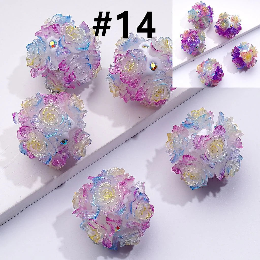 z-Color Changing Cute Glitter Soft Flowers AB Rhinestones Round Clay Beads, Around 24MM