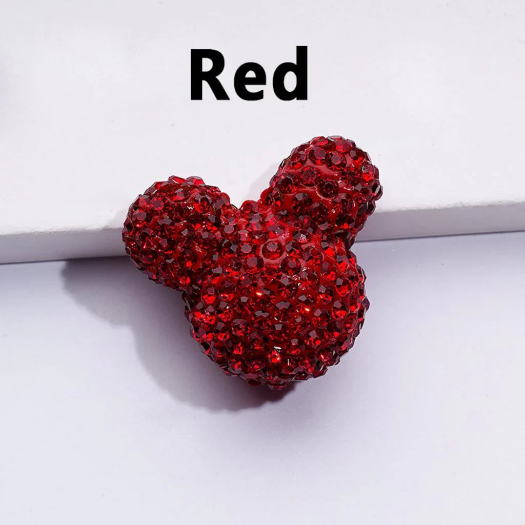 z-Vivid Cute Girl and Boy Mouse Head Clay Beads with Shiny Rhinestones in Solid Color, 22*24*17MM