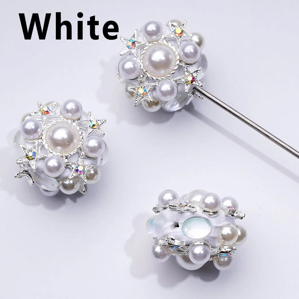 z-Delicate Fancy Silver Alloy Stars with Shiny Rhinestones White Pearls Clay Beads, Around 29MM