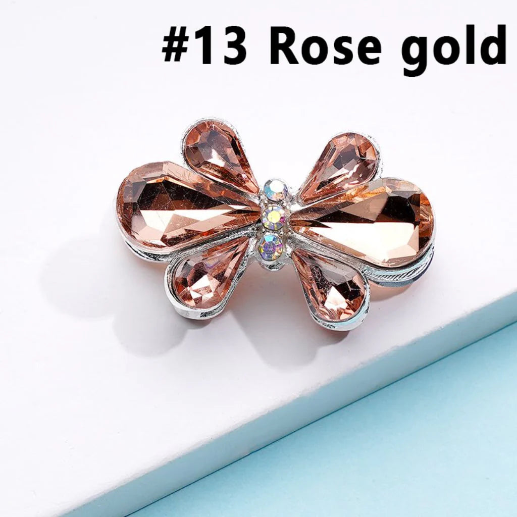 z-Silver Metal Beads Delicate AB Rhinestones and Fancy Colorful Bowtie Flower, 28×18MM