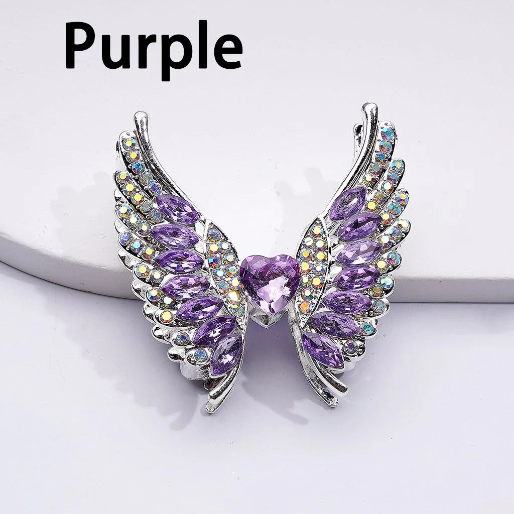 z-Silver Metal Beads Exquisite Angel's Wings Fancy Shiny Rhinestones, 46*50MM
