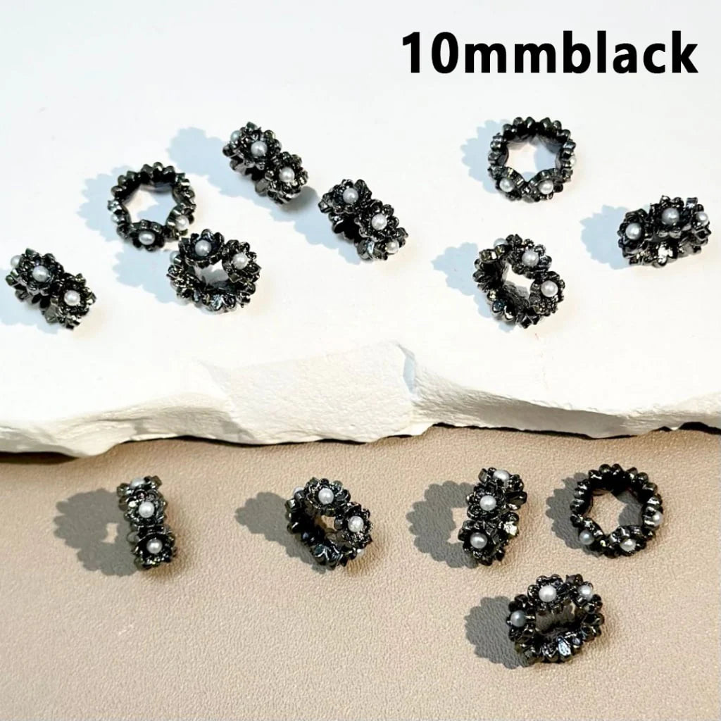 z-Delicate Silver Gold Black Metal Spacer with Flowers White Pearls Inside, 10MM