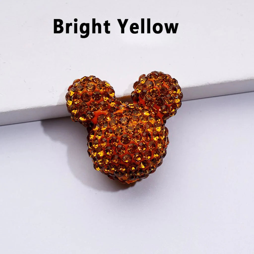 z-Vivid Cute Girl and Boy Mouse Head Clay Beads with Shiny Rhinestones in Solid Color, 22*24*17MM
