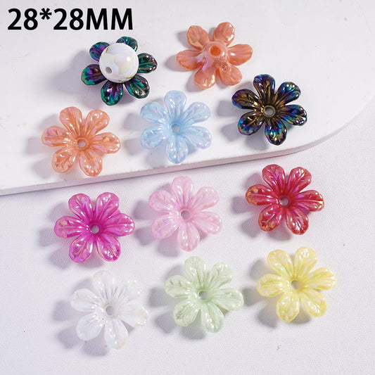 z-Acrylic Spacer Beads UV Coating Six-Petaled Flower in Various Colors, 28*28MM, Random Mix