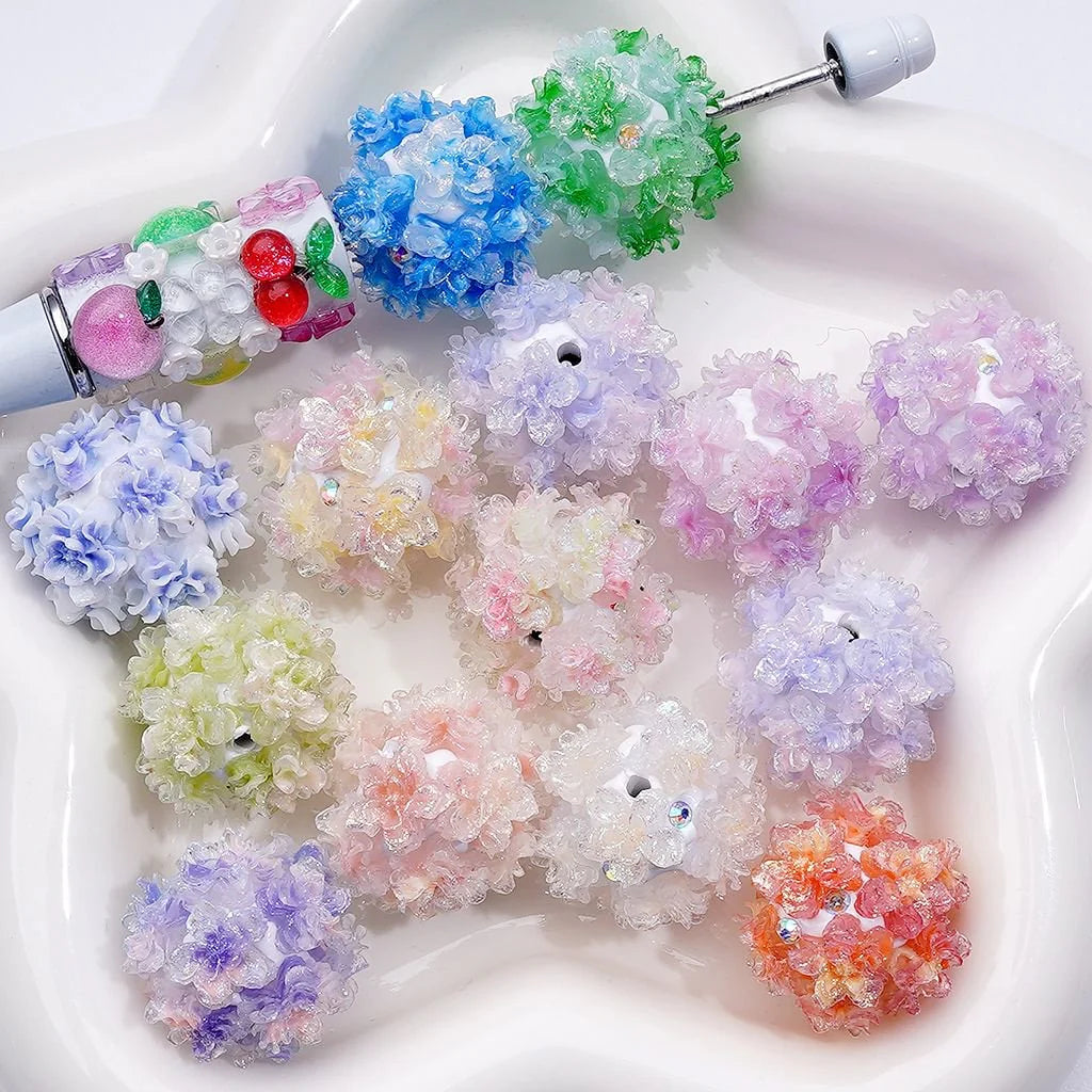 z-Color Changing Glitter Cute Sakura Flowers AB Rhinestones Round Clay Beads, Around 20MM, Random Mix