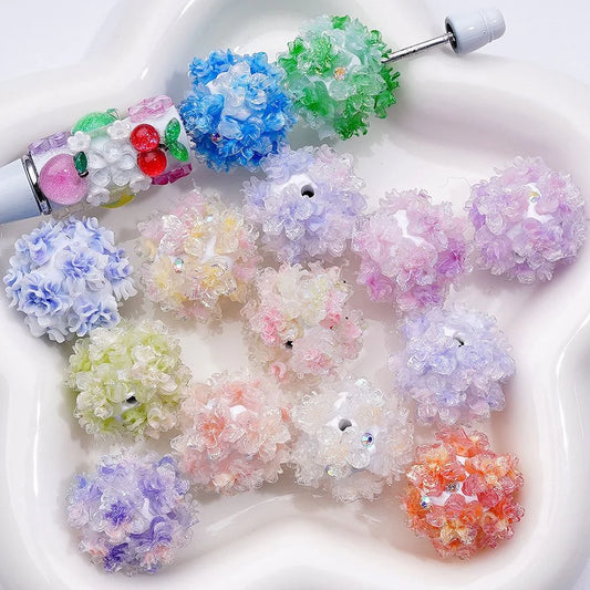 z-Color Changing Glitter Cute Sakura Flowers AB Rhinestones Round Clay Beads, Around 20MM, Random Mix