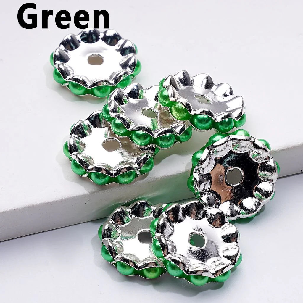 z-Silver Color Wavy Shape Metal Spacer with Multi-Color Pearls, 15MM