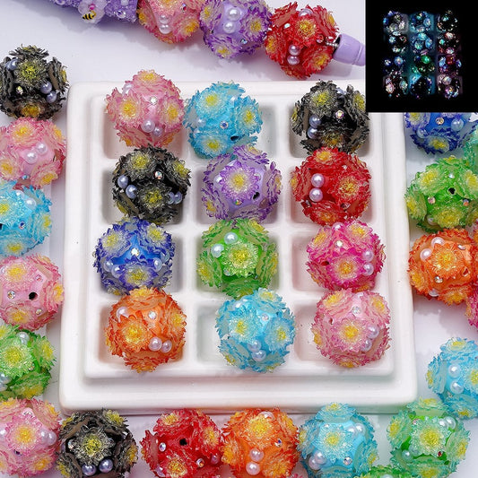 z-Luminous Multi-Color Glitter Flowers AB Rhinestones White Pearls Round Clay Beads, 22MM, Random Mix