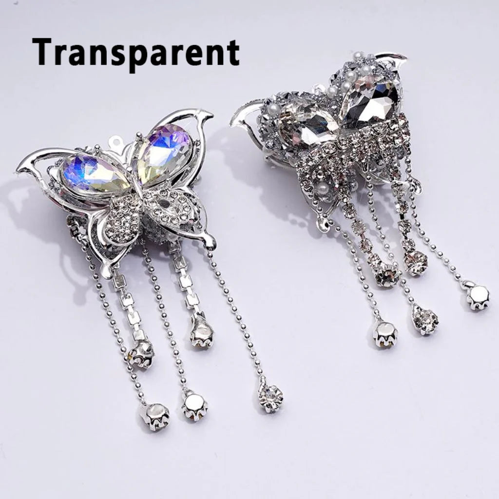 z-Bling Bling Fancy Silver Alloy Butterfly with Shiny Rhinestones Metal Chains White Pearls Sugar Acrylic Beads, Around 40*60MM