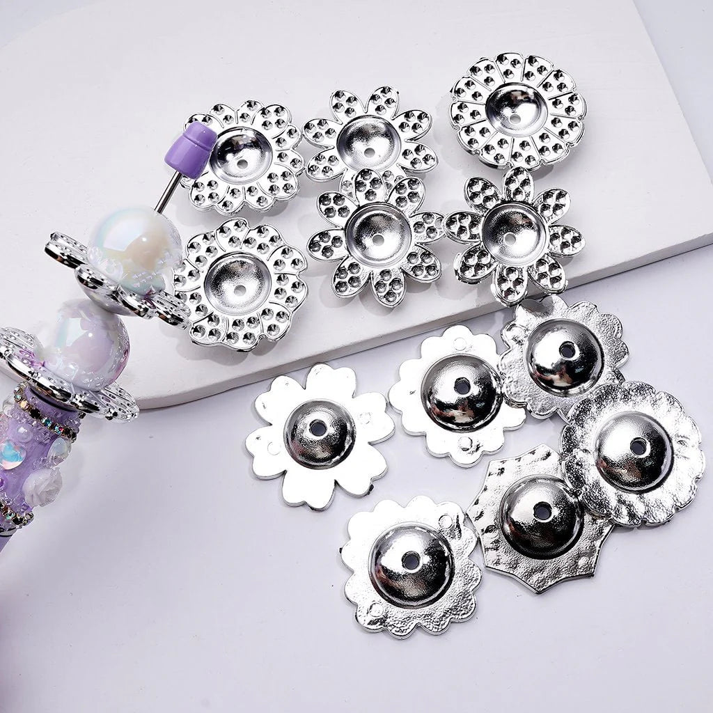 z-Silver Acrylic Multi-Petal Flower Jewelry Accessories Spacer, Around 34MM, Random Mix