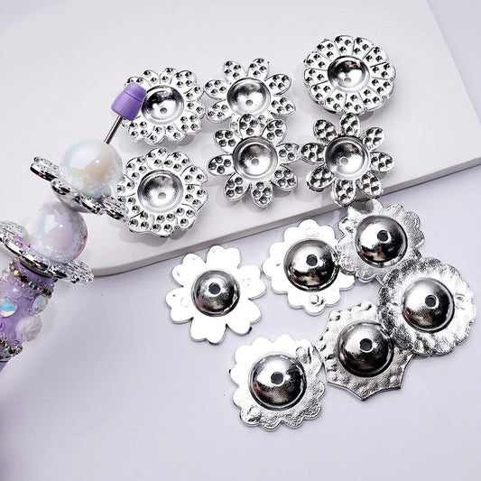z-Silver Acrylic Multi-Petal Flower Jewelry Accessories Spacer, Around 34MM, Random Mix