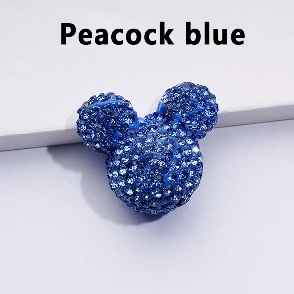z-Vivid Cute Girl and Boy Mouse Head Clay Beads with Shiny Rhinestones in Solid Color, 22*24*17MM
