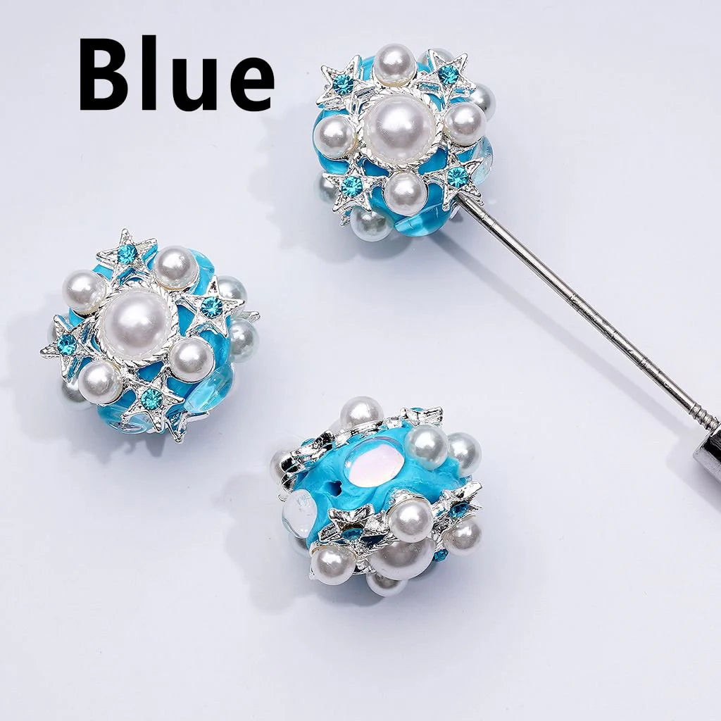 z-Delicate Fancy Silver Alloy Stars with Shiny Rhinestones White Pearls Clay Beads, Around 29MM