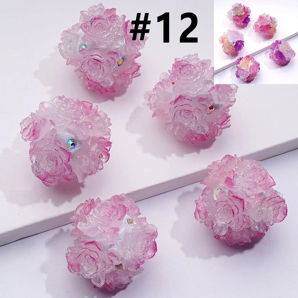 z-Color Changing Cute Glitter Soft Flowers AB Rhinestones Round Clay Beads, Around 24MM