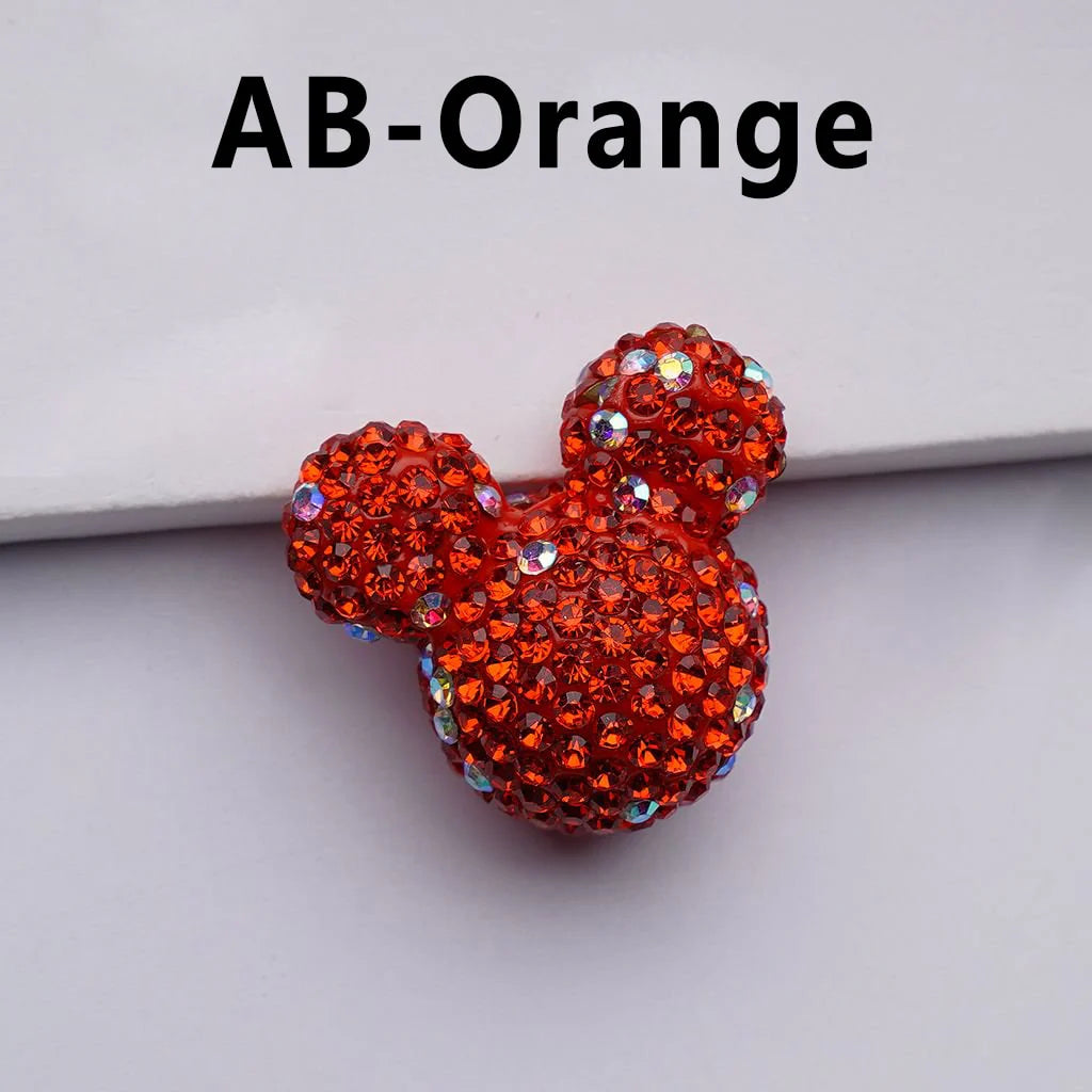 z-Vivid Cute Girl and Boy Mouse Head Clay Beads with Multi-Color & AB Rhinestones, 22*24*17MM