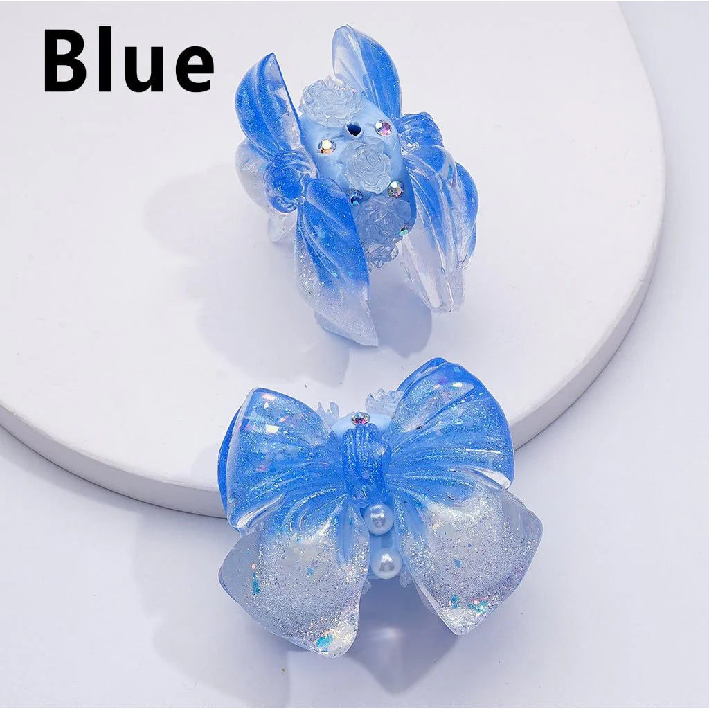 z-Bling Bling Glitter Bowtie Mini Cute Flowers White Pearls AB Rhinestones Clay Beads, Around 41*34MM