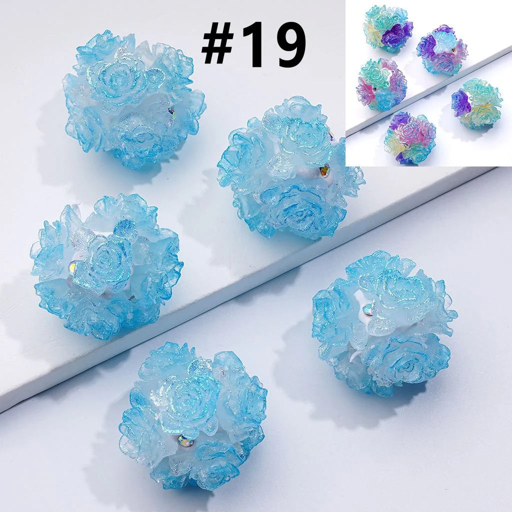 z-Color Changing Cute Glitter Soft Flowers AB Rhinestones Round Clay Beads, Around 24MM