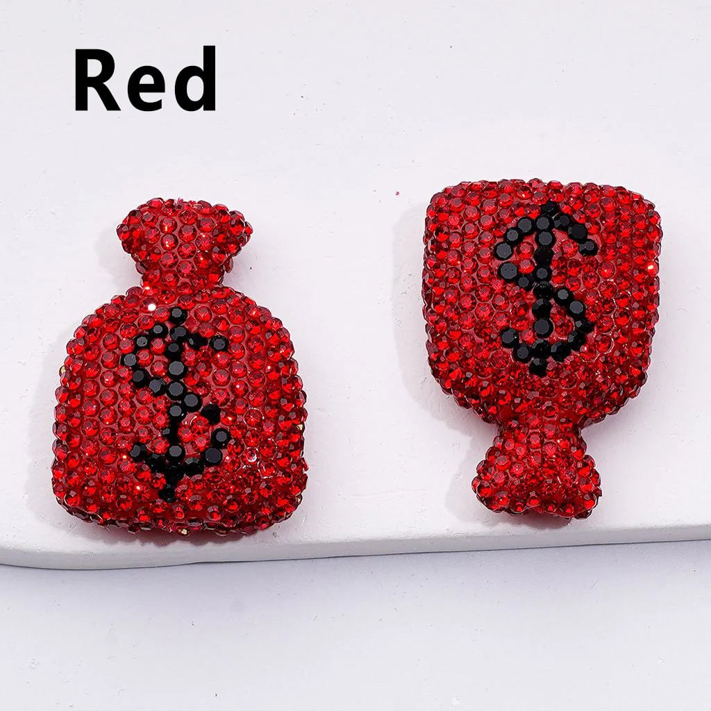 z-Bling Bling Cute US Dollar Fund Sources Money Bag with Shiny Rhinestones Clay Beads, Around 36*26MM