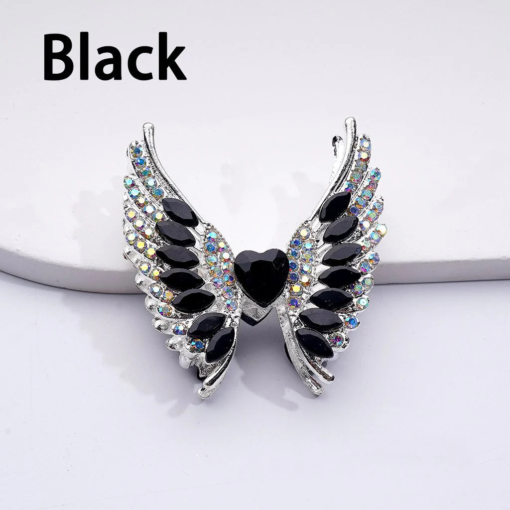 z-Silver Metal Beads Exquisite Angel's Wings Fancy Shiny Rhinestones, 46*50MM