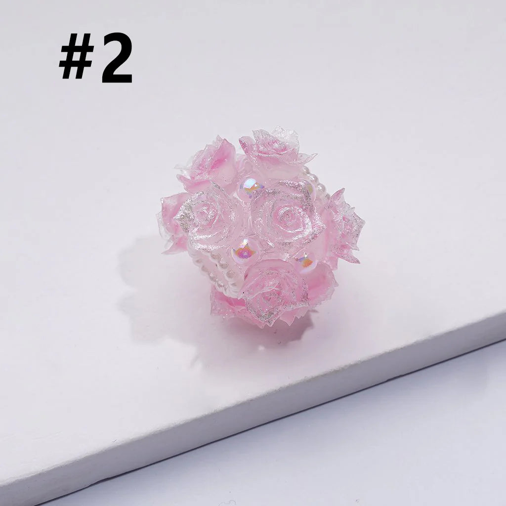 z-Delicate Bling Bling Mini Rose Flower Cute Pearls Round Sugar Acrylic Beads, Around 22MM