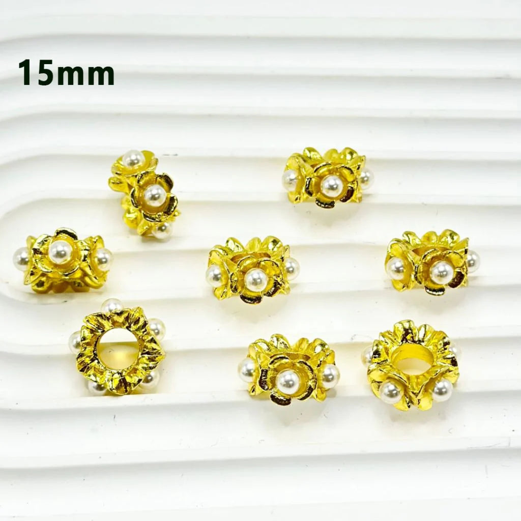 z-Multi Color Metal Beads with Exquisite White Pearl Flower Inside Spacer, 15MM