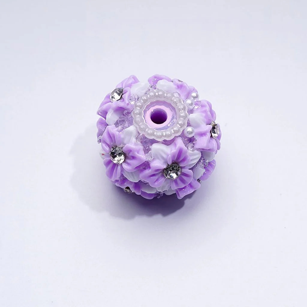 z-Multi-Color Cute Flowers Clear Rhinestone Inside White Pearls Ring Clear Sugars Round Clay Beads, 20MM